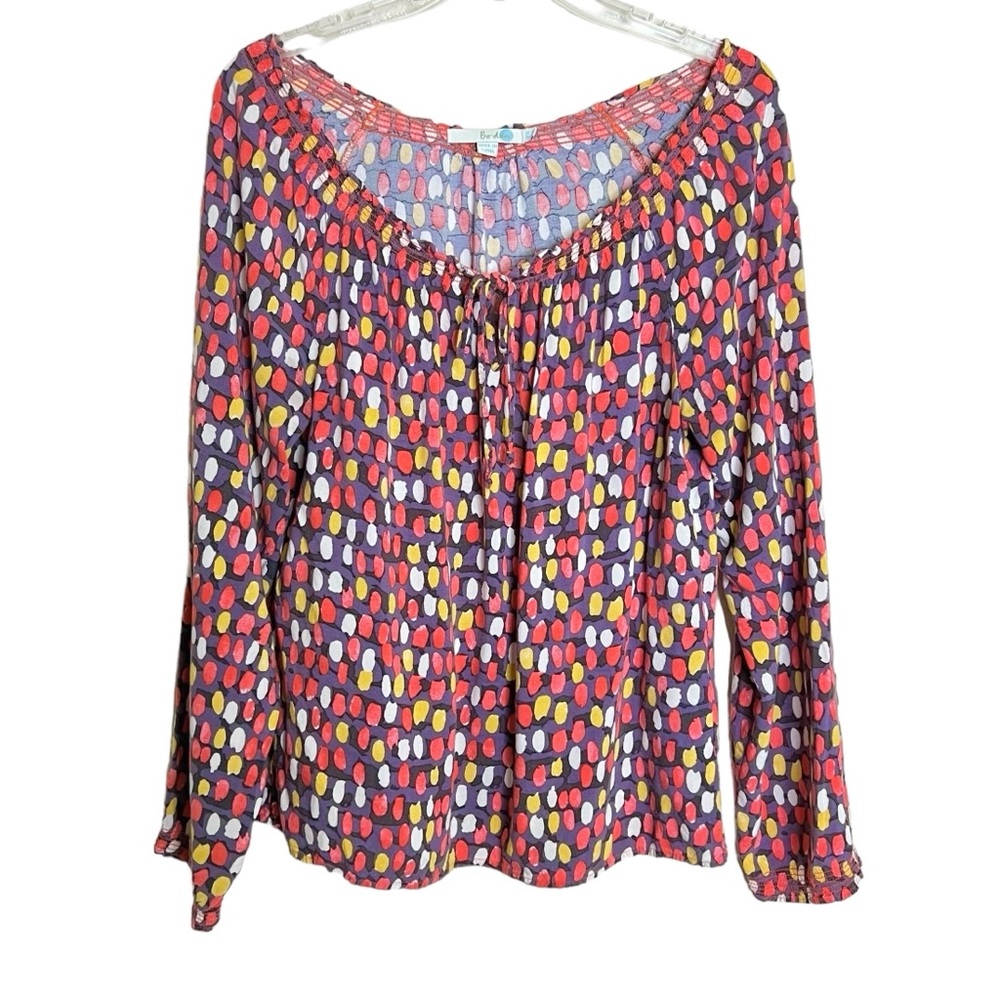 Boden Boho Polka Dot Peasant Top Womens 6 Multicolor Geometric Spots Smocked